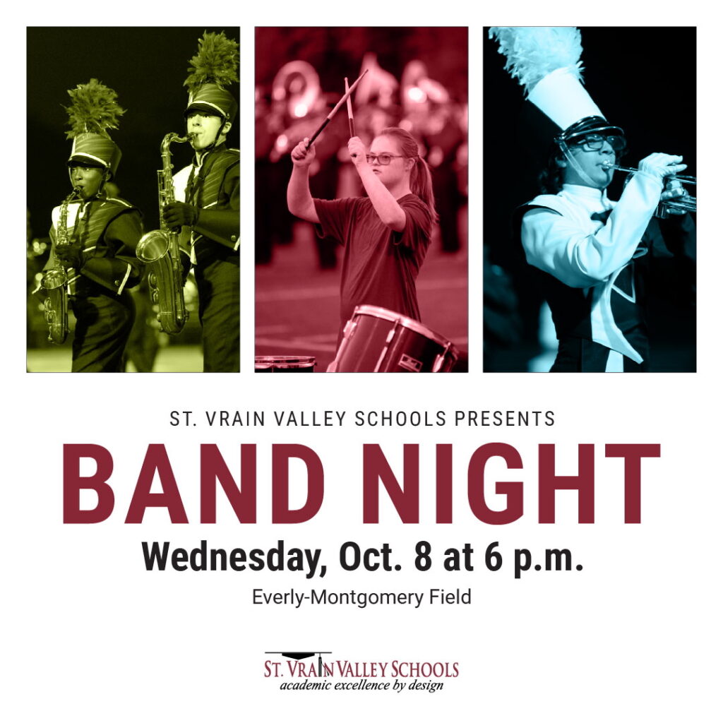 Promotional image for Band Night featuring musicians and event details: October 8 at Everly-Montgomery Field.