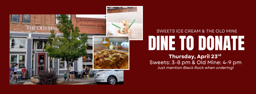 Imagen promocional de un evento benéfico en Sweets Ice Cream y The Old Mine, en la que se muestran detalles de la comida y los helados.