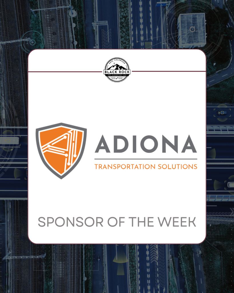 Logo for Adiona Transportation Solutions, highlighted as "Sponsor of the Week" by Black Rock Elementary.