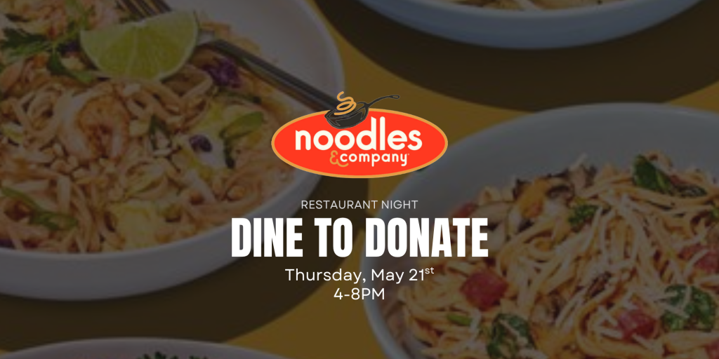 Imagen promocional de la velada del restaurante Noodles &amp; Company, en la que se muestran platos de pasta y los detalles del evento, que tendrá lugar el 21 de mayo, de 16:00 a 20:00.